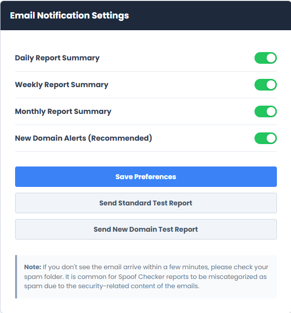 Spoof Checker typosquat monitoring alert preferences dashboard
